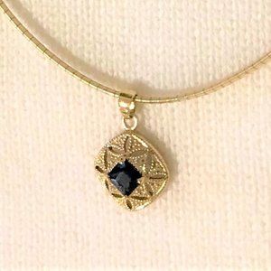 20" Yellow Gold Omega Necklace W Sapphire Pendant